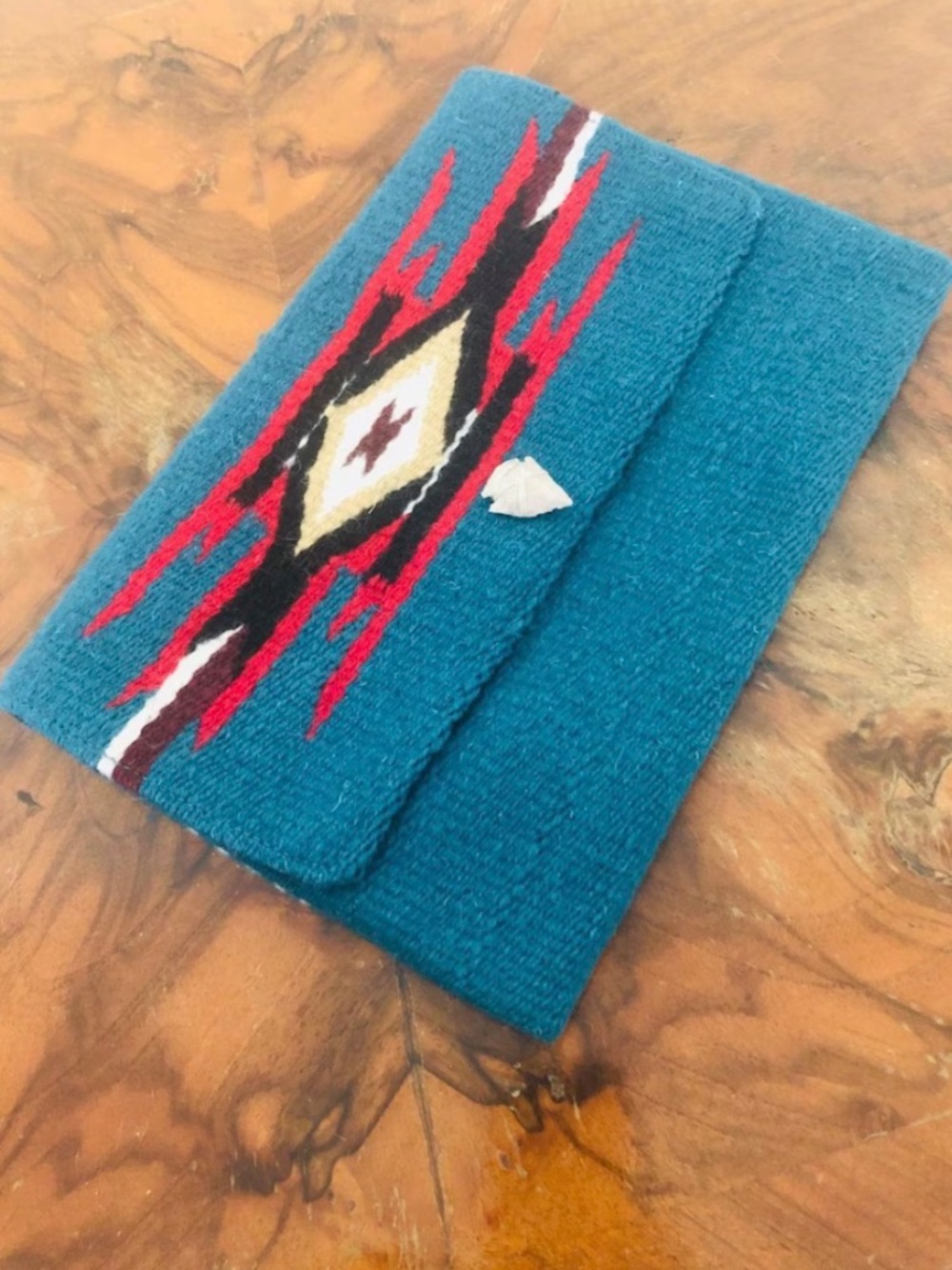 Turquoise wool Clutch purse, South western,Indian, Flint stone arrowhead - Picture 2 of 6